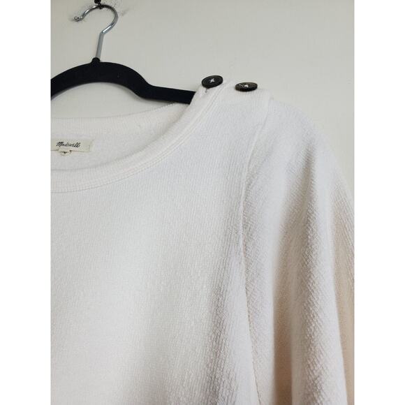 MADEWELL Womens Small Top Long Sleeve IVORY Cream Shoulder Button Elbow Patches - Picture 2 of 11